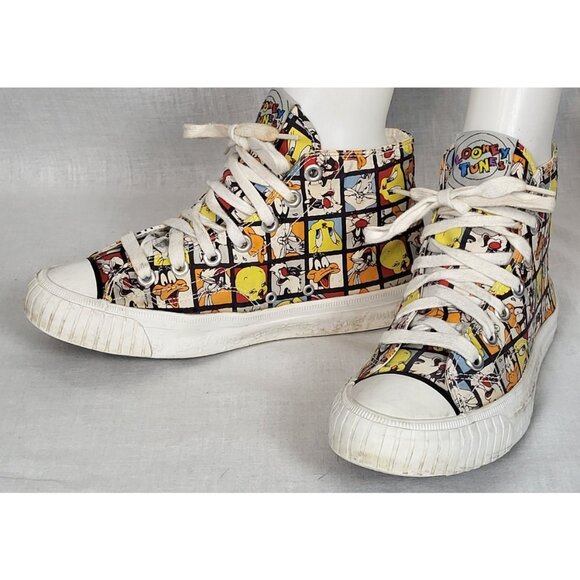 VTG 1993 Looney Tunes Keds High Top Women's Sz 8 Shoes Y2K Sneakers Tweety Bugs - Picture 1 of 10